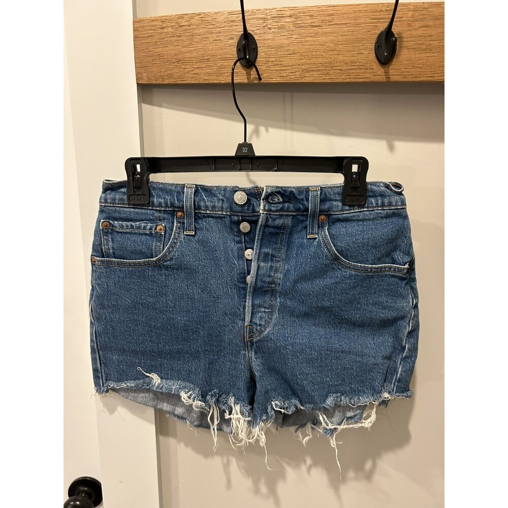 Levi's 501 Women Shorts W28 Blue Denim Original Fit High Rise Cutoff Jeans Sz 28